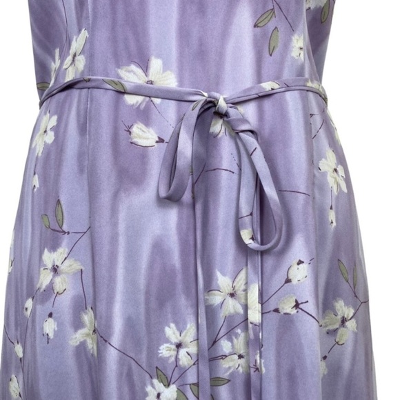 Vintage 90s Casual Corner Lavender Maxi Dress with Tie Blossom Print Modest Sz 6 - Picture 7 of 15